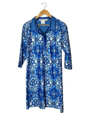 Gretchen Scott Blue & White Boho Print Mini Dress M Medium Women